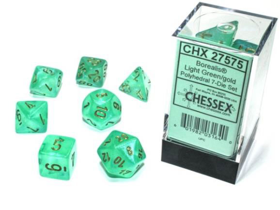 Chessex 30mm Borealis Luminary Light Green/Gold x2 D6 40K WARHAMMER DnD RPG 