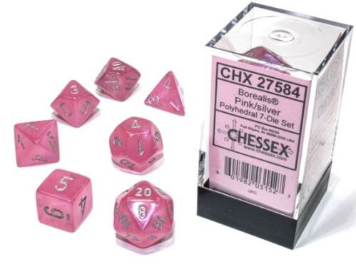 Free Bag Chessex Dice Block d6 36pcs 12mm Borealis Pink w/ Silver 27804 