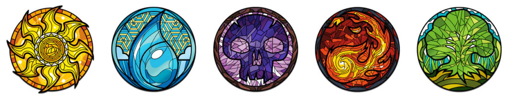MTG DMU stained-glass mana pins