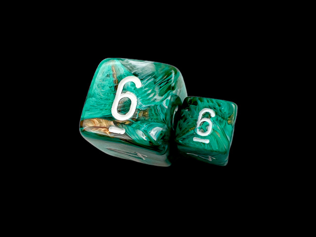 Marble Mini-Polyhedral Oxi-Copper™/white 7-Die Set size comparison