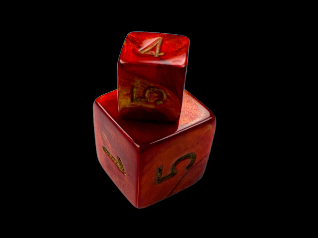 Scarab® Mini-Polyhedral Scarlet™/gold 7-Die Set size comparison