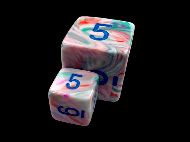 Festive® Mini-Polyhedral Pop Art™/blue 7-Die set size comparison