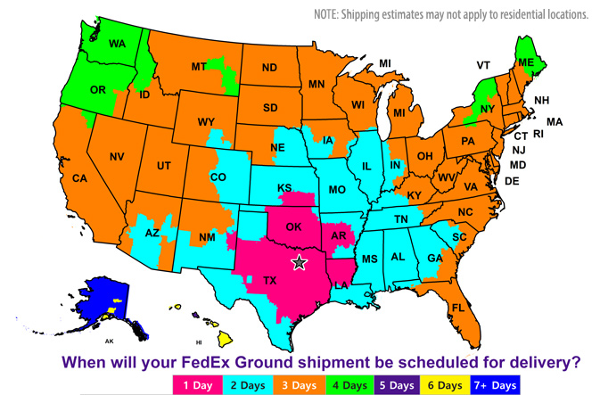 FedEx Shipping Map: Texas 75149