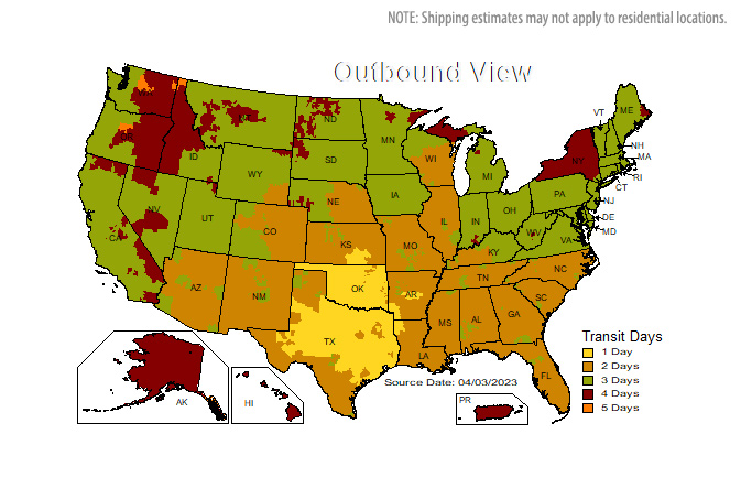 UPS Shipping Map: Texas 75149